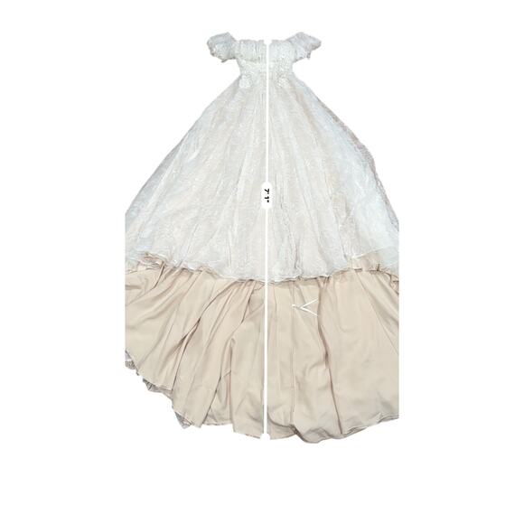 Theia Imelda off-the-shoulder embellished Chantilly Ivory lace bridal gown sz O - Picture 9 of 16